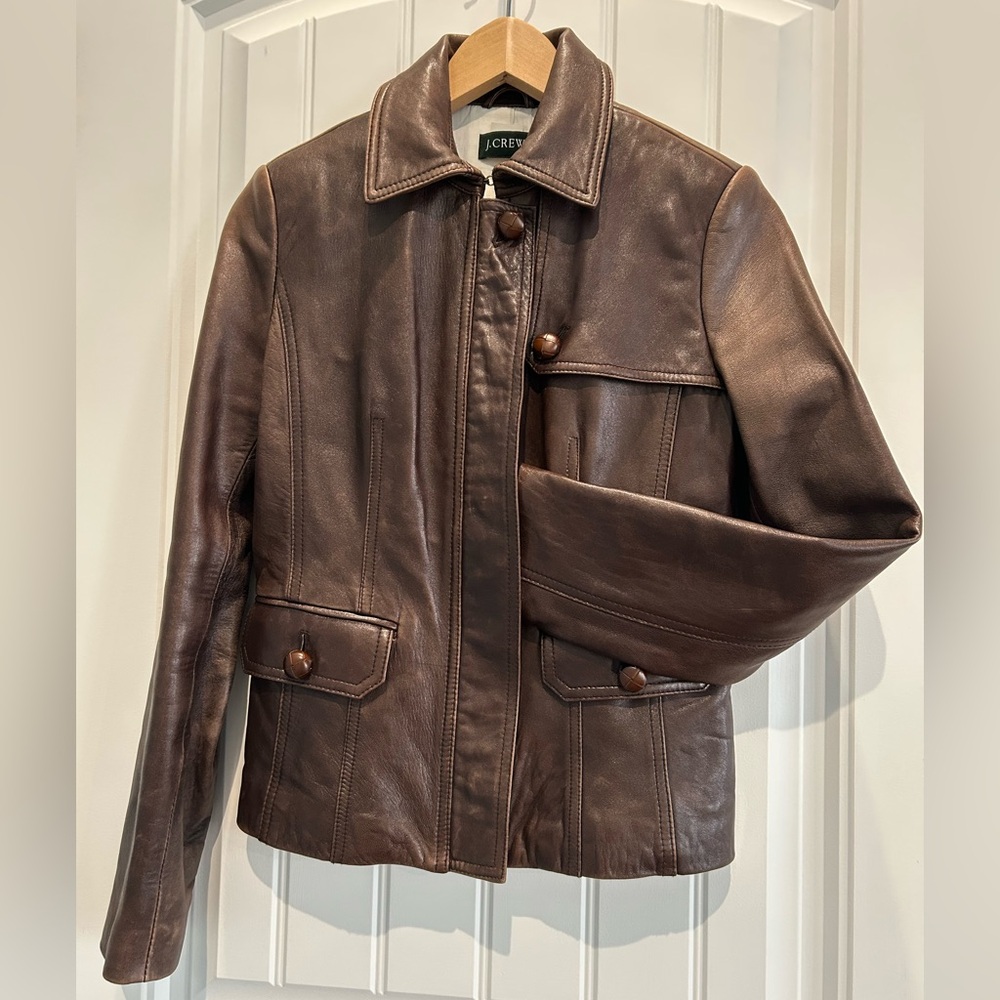 J. Crew Lambskin Leather Barn Jacket - Picture 4 of 8